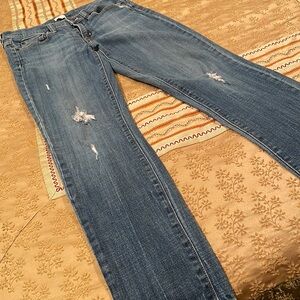 J. Crew jeans, straight leg, distressed-style, cotton blend, stretch, 28